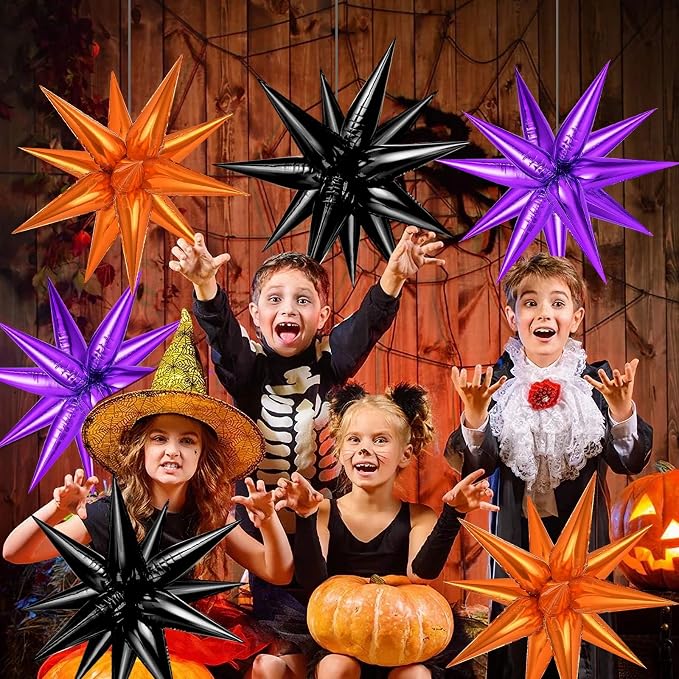 Purple and Black Orange Star Balloons, Metallic Cone Mylar Spike Balloons - Image 3