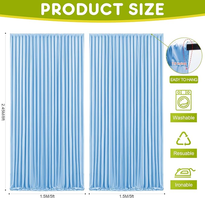 Blue Backdrop Curtain for Wedding Parties Backdrop Drapes 10x8FT | Wrinkle Free - Image 2
