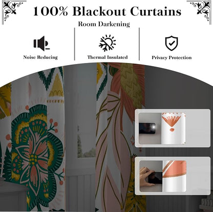 Tyrot Boho Floral 100% Blackout Curtains 45 Inch Long 2 Panels Mid Century - Image 3