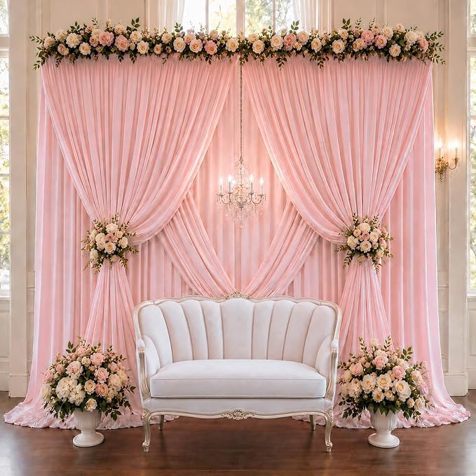 ESGOTBME 10x10ft Wrinkle Free Blush Pink Backdrop Curtain - Image 7