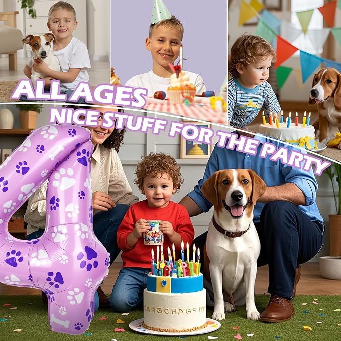 40 Inch Pink Dog Paw Balloons, Numeral 4 Birthday Balloons - Image 5