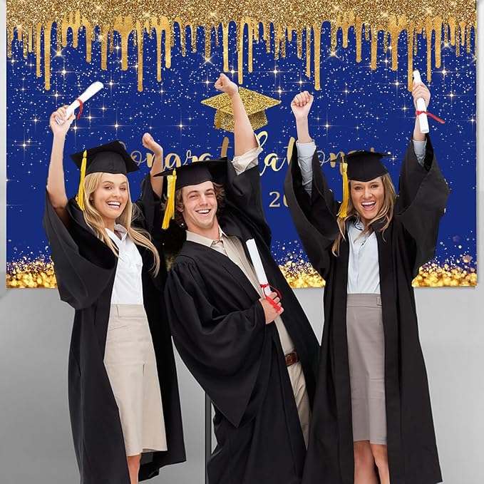 Mocsicka 7x5ft Blue and Gold 2026 Graduation Backdrop Glitter Background Class - Image 4