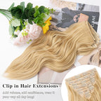 Clip in Hair Extensions for Women, 8PCS 16 Inch Wavy Honey Blonde Mix Beach Blonde Hair Extensions Clip Ins, Synthetic Hairpieces for Women