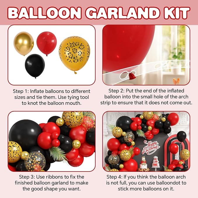 Red and Black Cheetah Print Balloons Arch Kit - Image 8