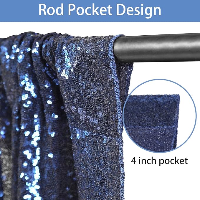 Hahuho Navy Sequin Backdrop Curtain, Party Decoration（2 Panels, 4FT x 8FT - Image 3