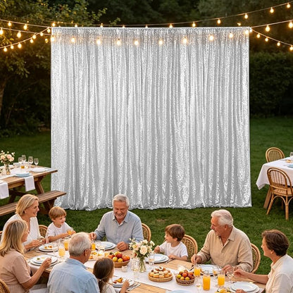 Hahuho Silver Sequin Backdrop Curtain, Party Decoration（6 Panels, 2FT x 8FT - Image 3