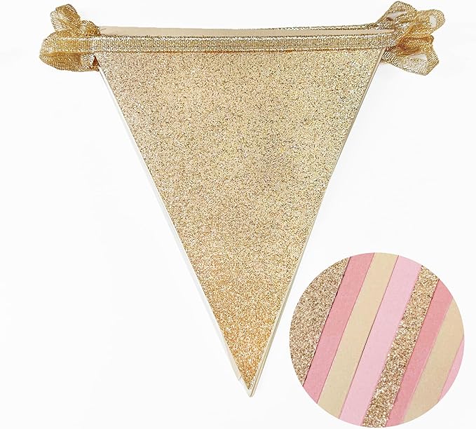 Champagne Gold Dusty Rose Pink Beige Party Pennant Banner Flag Hanging Glitter - Image 3