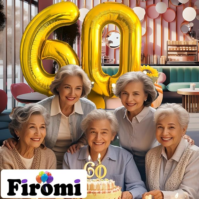FIROMI 60 Number Balloons Gold Big Foil Mylar 60th Balloon Numbers 40-inch | - Image 3