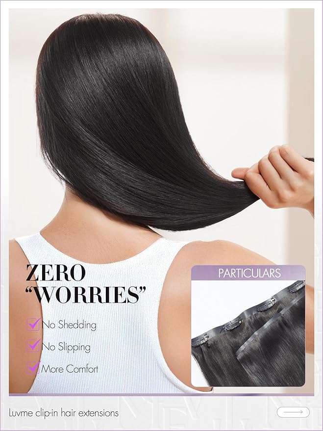 LUVME Straight Seamless 70g 4Pcs Clip in Hair Extensions Full Max with 22inch Remy Human Hair Clip ins Extensions, Natural Black 100% Real Soft Hair