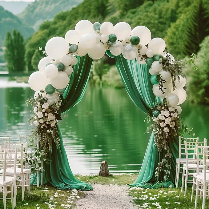 Wedding Arch Draping Fabric Backdrop 3 Panels, Emerald Green | 28.7"x20FT Sheer - Image 3