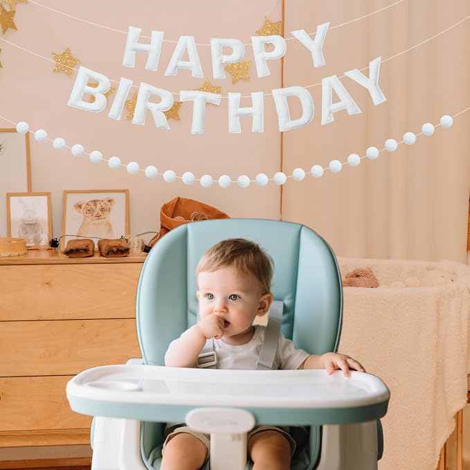 Pre-Strung 3D Felt Happy Birthday Banner, Max span 10ft, NO DIY, Includes Pom - Image 6