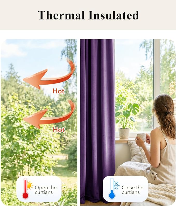Purple Velvet Curtains for Grils Bedroom Nursery, W52 x L108, Modern Back Tab - Image 6