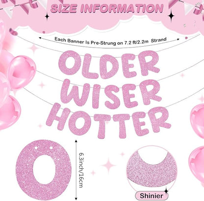 Fulmoon Set of 3 Pre Strung Older Wiser Hotter Glitter Banner Funny Birthday - Image 3