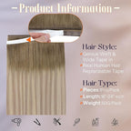 Full Shine Tape in Hair Extensions 18Inch Wire Adjustable Size Color 8 Ash Brown Ombre 60 Blonde And 18 Dark Ash Blonde Balayage Tape in Weft Hair Extensions Human Hair 50G One Piece Easy Application