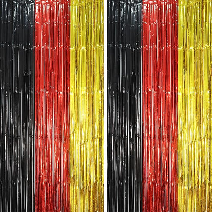 Voircoloria Red Black Gold Foil Fringe Backdrop Curtains, 2 Pack | Tinsel by Voircoloria