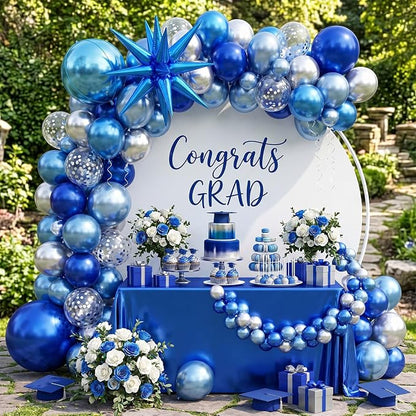 Blue and Silver Balloons, 12 Inch Navy Blue Metallic Silver Confetti Balloon - Image 4