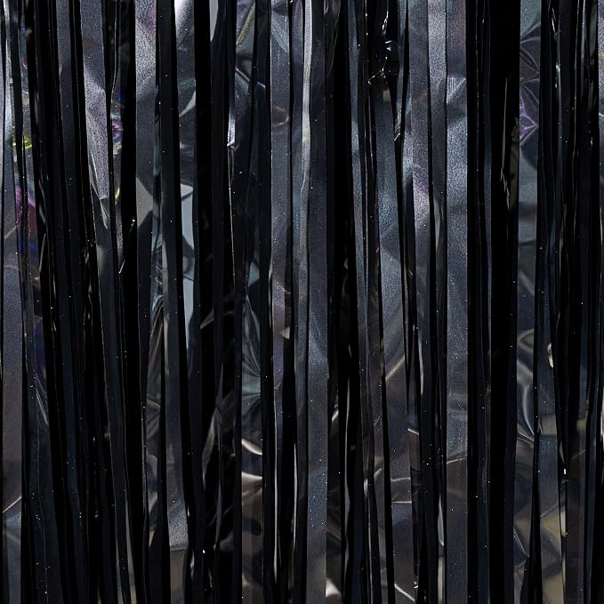 PartyWoo Black Foil Fringe Streamers 8.2FT 3pcs Tinsel Backdrop Curtain | Black - Image 2