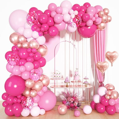 Pink Balloons Arch Garland Kit, Different Sizes Hot Pink Pastel Latex Metallic by OUDDYLIFE