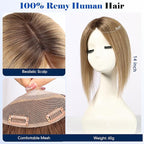 HAIRCUBE Hair Toppers For Women With Thinning 5"*5" Large Base Real Hair Toppers For Women, 14 Inch For Hand-Woven, 60g, Silk, Natural, realistic, Use Daily, Hairloss, Ombre Light Brown, No Bangs