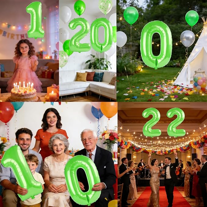 40 Inch Number 1 Balloons for 1st Birthday Party Decorations, 0-100 Fruit Green - Image 7