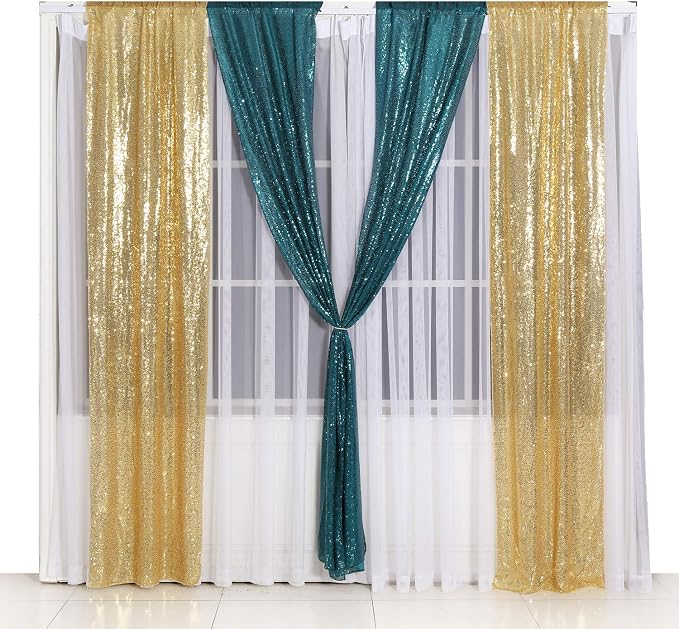 Poise3EHome 2ft x 8ft Teal Sequin Backdrop Curtains 2 Panels - Image 9