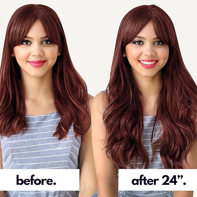 Irresistible Me Real Human Hair Extensions Clip Ins – 100% Human Hair Clip In Extensions for Length & Volume – Invisible Extension – Heat Resistant & Dyeable – Auburn, 20 Inches