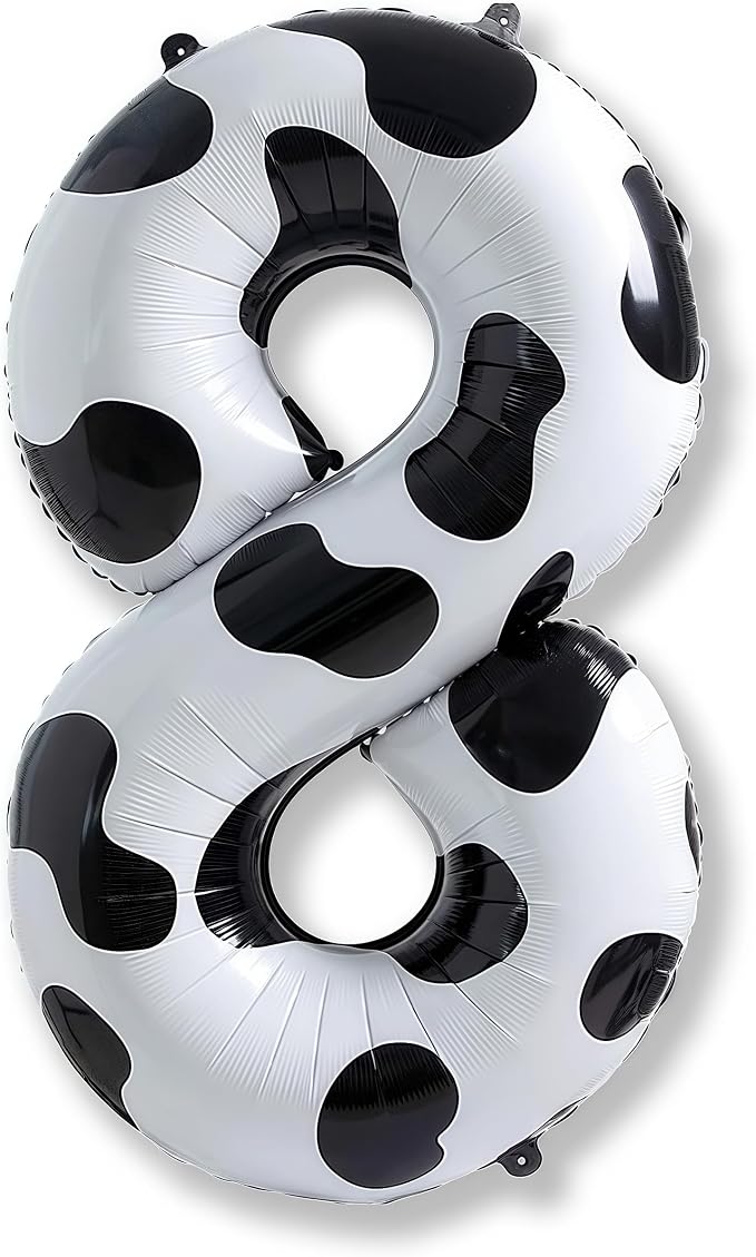 40 Inch Cow Print Number 8 Balloons, Large Foil 8th Birthday Balloon Decorations by Isndare