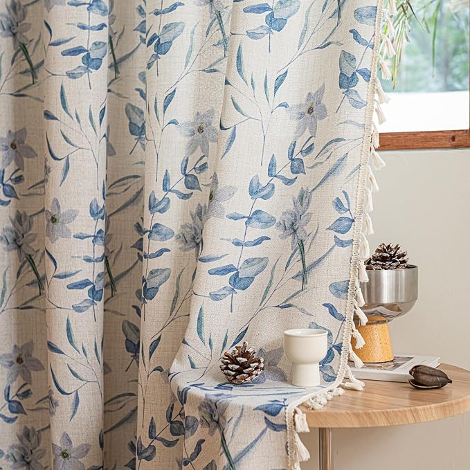 ENJOYBRIDAL Floral Curtains 63 Inch Length Semi Sheer Living Room Drapes - Image 6