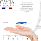 Camila Paris CP3042 French Hair Barrette Clip for Girls, Set of 2 Blue Rubberized Metal Clasp Strong Hold Grip Hair Clips for Women, No Slip Durable Styling Girls Hair Accessories, Made in France