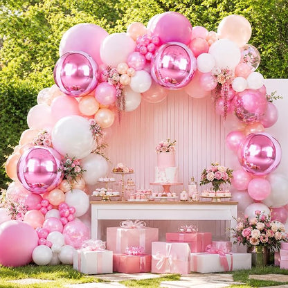 Pink Round Foil Balloons with Satin Bows and Ribbon - Image 8