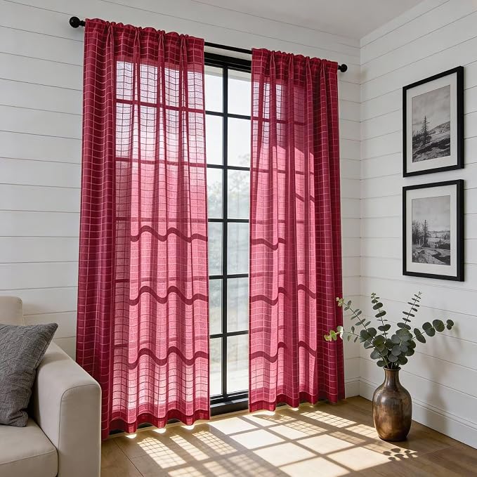 SpaceDresser Check Sheer Curtains 84 Inches Long - Image 6