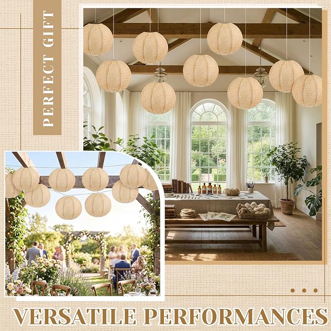 12 Pcs Print Burlap Paper Lanterns Round Chinese Paper Lanterns Farmhouse Boho - Image 5