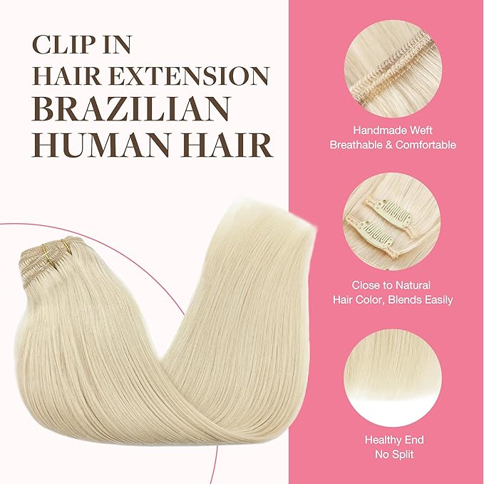 GOO GOO Clip in Hair Extensions Real Human Hair, Remy Human Hair Extensions Clip ins for Women, Natural Human Hair, 20inch 150g 9Pcs, 60A Platinum Blonde