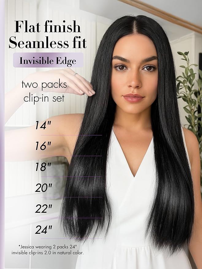 LUVME Invisible Clip in Hair Extensions Real Human Hair, 22 inch 110g 6Pcs, Natural Black Remy Human Hair Extensions Clip ins for Women, Natural Human Hair