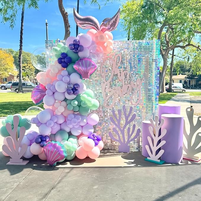 Mermaid Balloons, 12 Inch Pastel Pink Purple Green Clear Metallic Balloons - Image 5