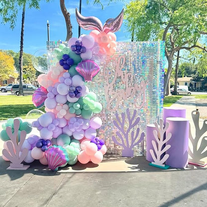 Mermaid Balloons, 12 Inch Pastel Pink Purple Green Clear Metallic Balloons - Image 5