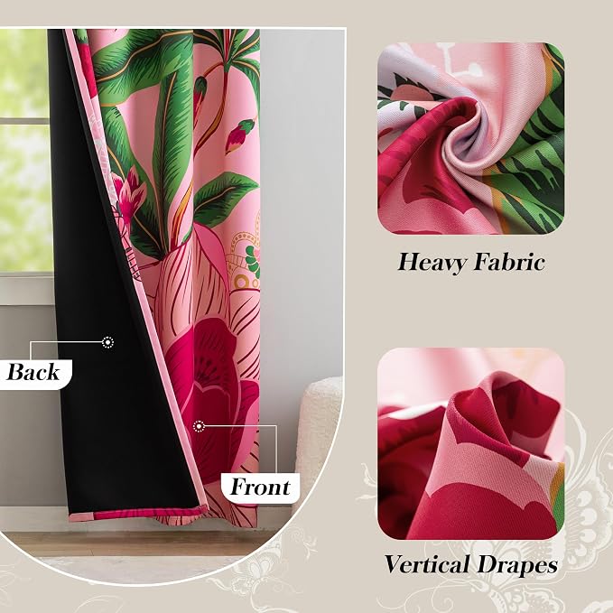 Tyrot Pink Boho Floral Blackout Curtains - Image 6