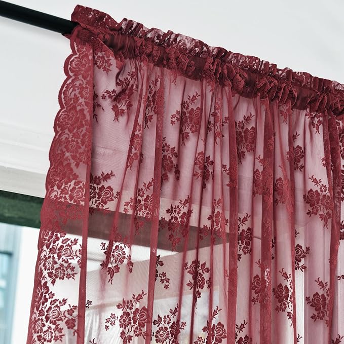 Kotile Short Burgundy Sheer Curtains - Image 2