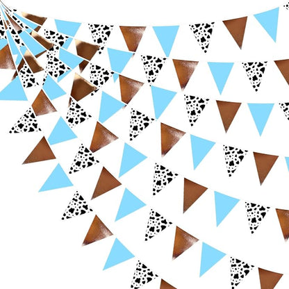 32Ft Cow Party Decorations Blue Brown Western Cowboys Triangle Flag Fabric by pinkblume