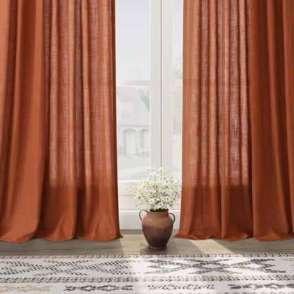 Linen Blend Terracotta Curtains 96 inches Long 2 Panel Back Tab Rod Pocket - Image 7