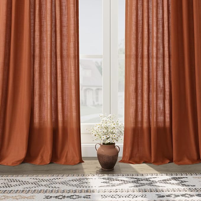 Rust Linen Curtains 90 inches Long 2 Panel Back Tab Rod Pocket Rustic Farmhouse - Image 7