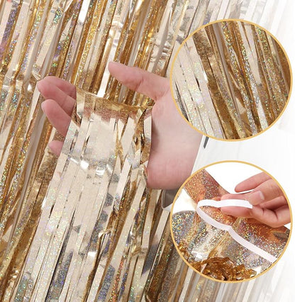 5 Pack Champagne Foil Curtain Backdrop 3.2ft x 9.8ft Metallic Tinsel Foil - Image 4