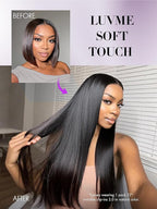 LUVME Invisible Clip in Hair Extensions, Yaki Straight Real Human Hair 20 Inch 2 Pack 220g 12pcs Clip ins Hair Extensions Natural Black for Women