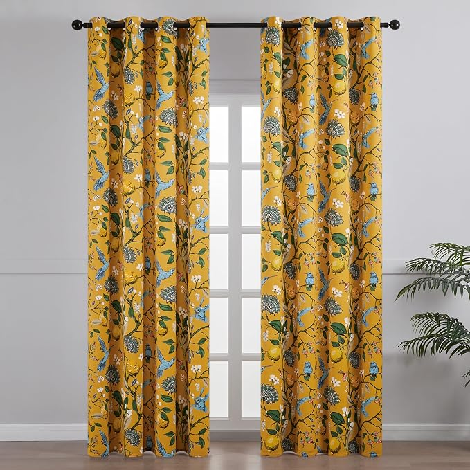 Topfinel Living Room Curtains 72 Inches Long Mustard Yellow Vintage Curtains & - Image 2