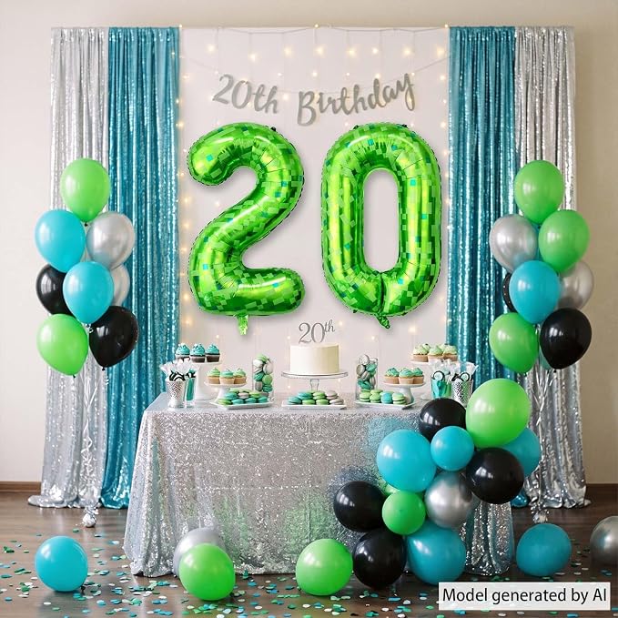 40 Inch Lime Green Pixel Number 20 Balloon, 20th Adult Gamer Party Decor | - Image 6