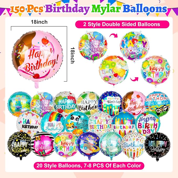 150 Pcs Happy Birthday Mylar Balloons - Image 6