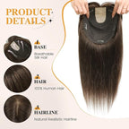 YAMI Hair Toppers for Women Real Human Hair Topper with Bangs Skin Scalp Hairpieces for Women with Thinning Hair Cover Hairloss (Medium Brown,15inch)