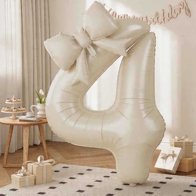 Cream 4 Balloons with Bow Balloons, 40 Inch Giant Self Inflating Beige Foil by KYGNE