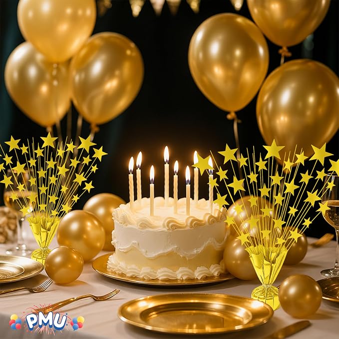 PMU 3 Pack Bursting Star Metallic Foil Spray Centerpiece- Gold Balloon Weights - Image 5