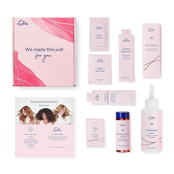 eSalon Permanent Hair Color & Hair Dye Complete Kit - Personal Colorist Kit for Up To 100% Gray Coverage for All Hair Types - Professional-Grade Ammonia-Free Hair Dye (Dark Blonde Intense Copper 7CC)